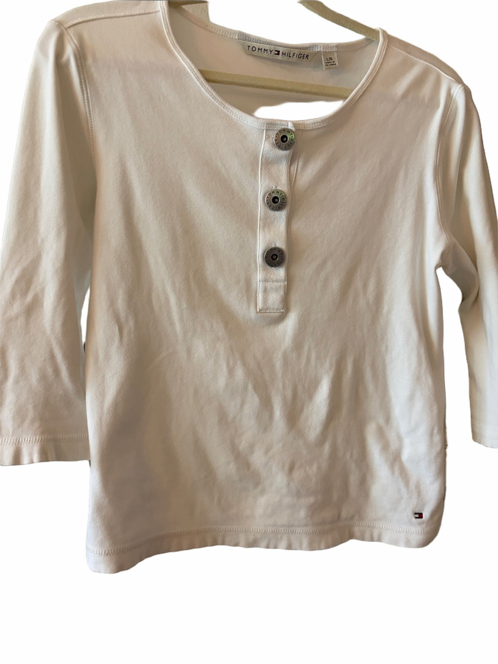 Tommy Hilfiger White cotton 3/4 sleeve pull on cotton top.XL